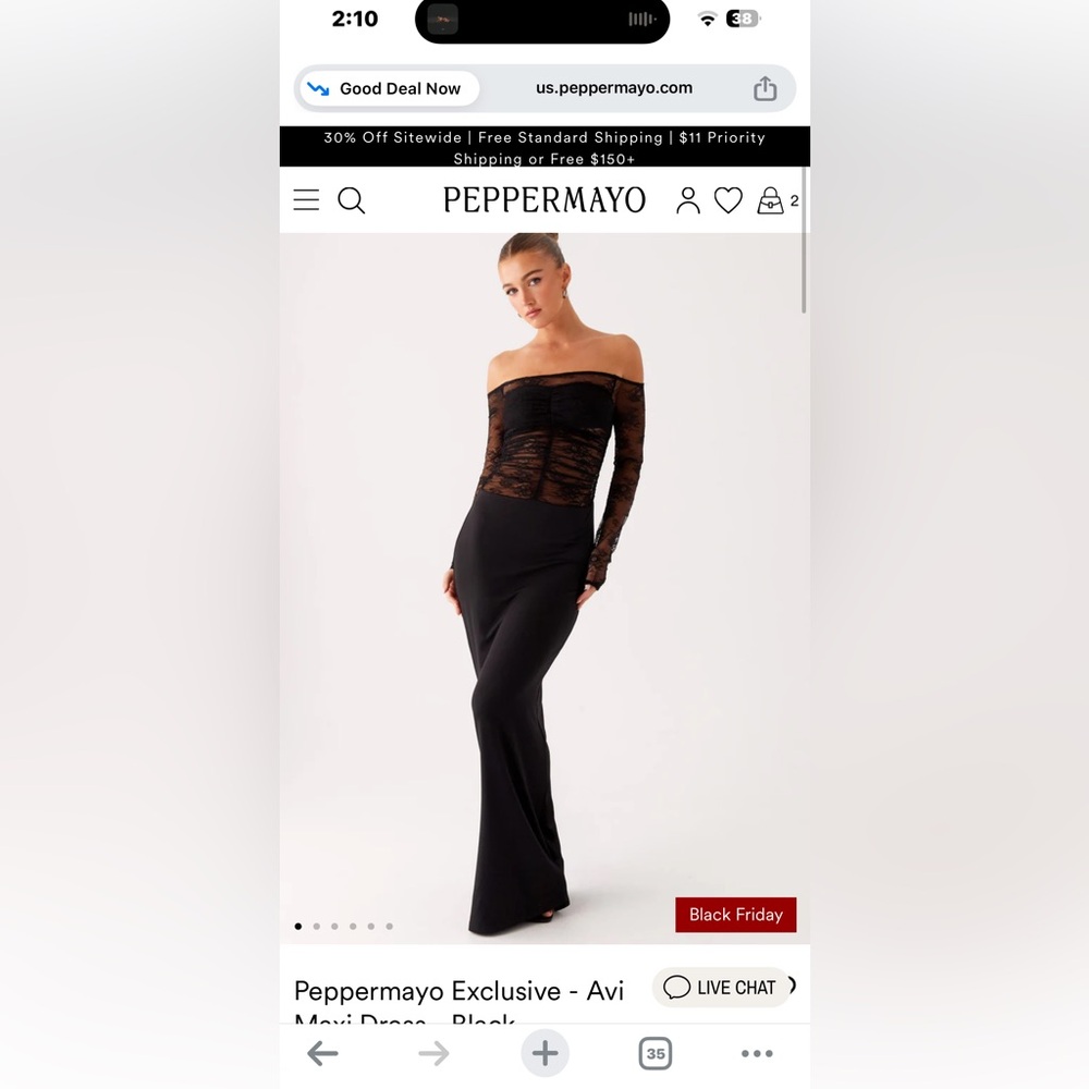 Peppermayo Sheer Black Off-Shoulder Gown